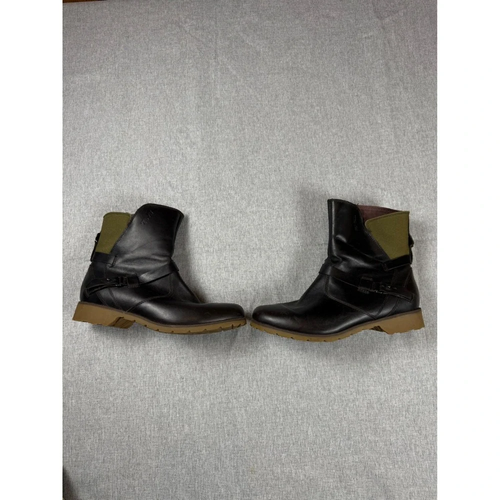 Teva Womens Black Waterproof Leather Canvas Ankle Boots Buckle Size 9 Hiking